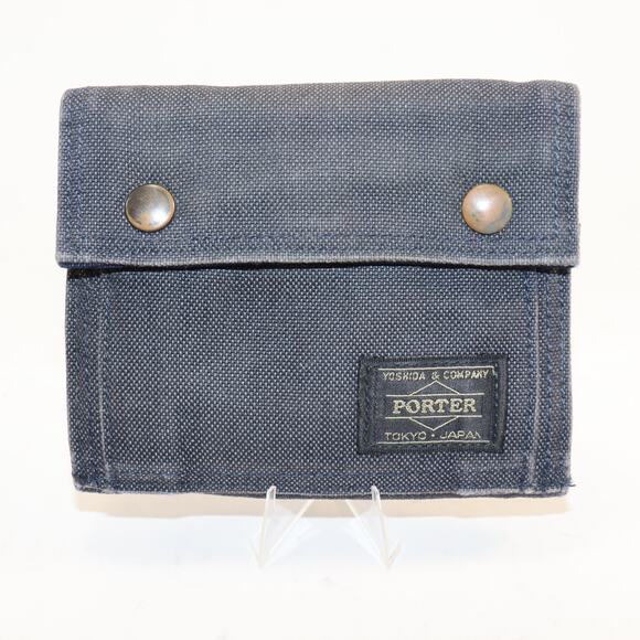 Porter Yoshida & Co. Japan Navy Canvas Trifold Wallet | Snap Closure - Picture 1 of 9
